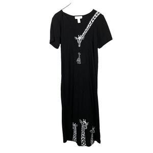 Vintage Beth & Me Mom Baby Giraffe Cotton Long Black Lagenlook Dress Small
